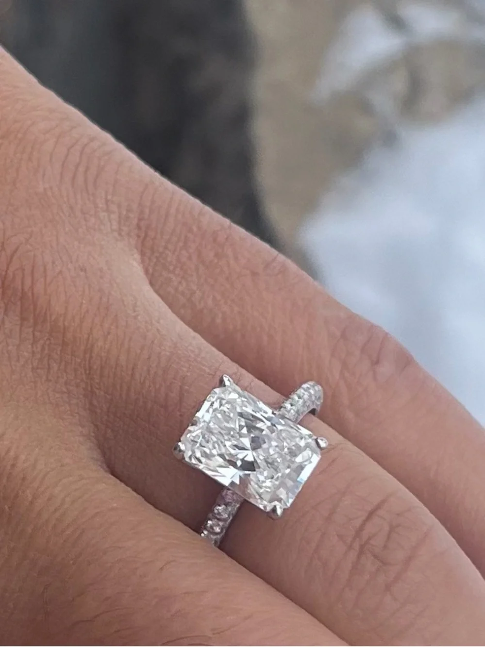 Sparkling Silver Pavé Ring with Clear Square-Cut Stone - Unbranded
